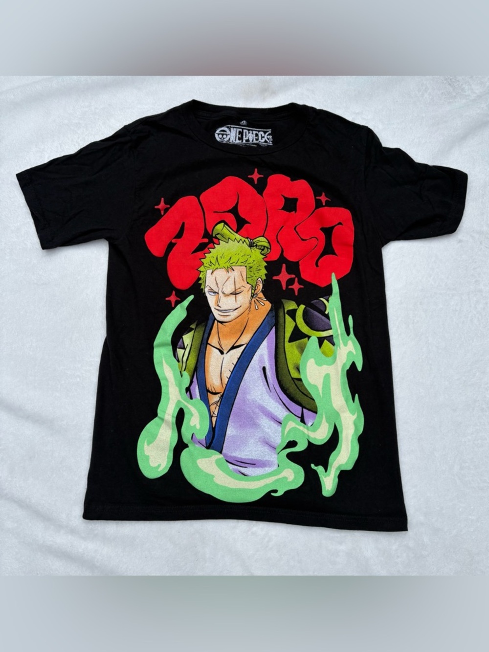 One Piece Roronoa Zoro Black Graphic T-Shirt Anime Manga Size Men’s XS